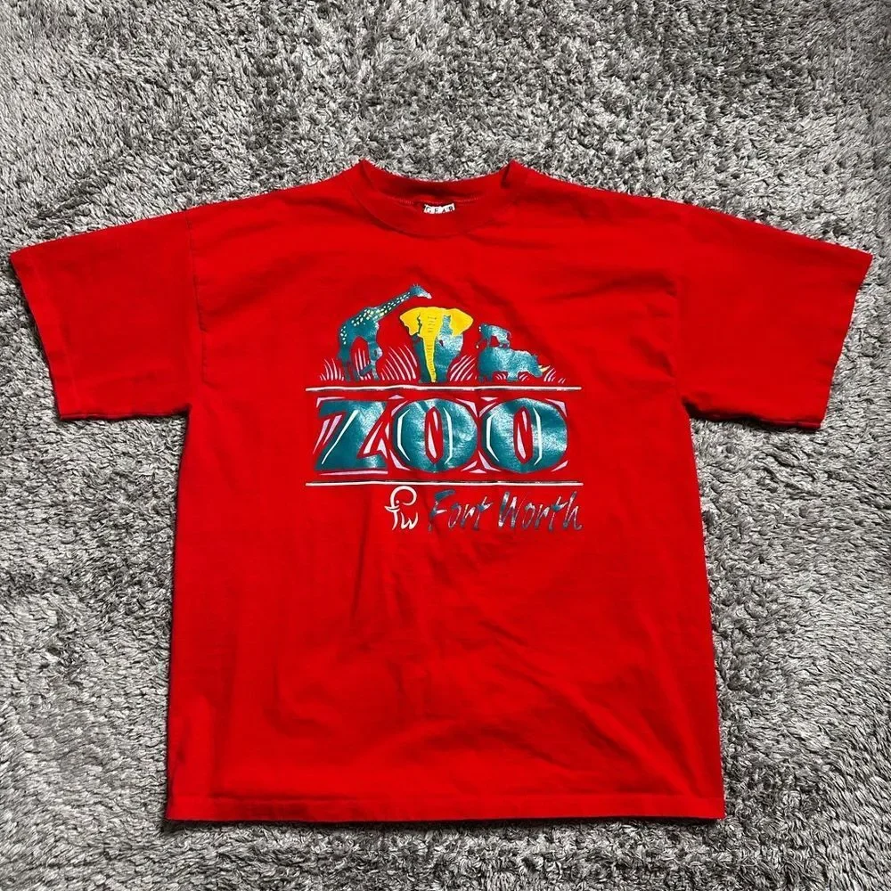 Vintage 90s Fort Worth Zoo Made in USA Red Shirt
